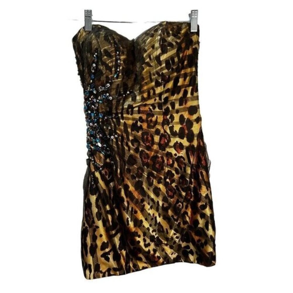 Sexy Backless‎ Strapless Leopard Print Bodycon Dress Size 6